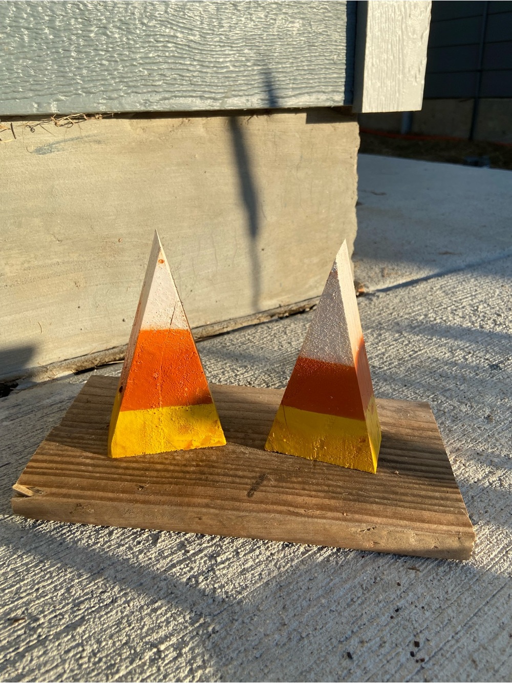 Handmade Yellow Orange & White Candy Corn Wooden Art Set